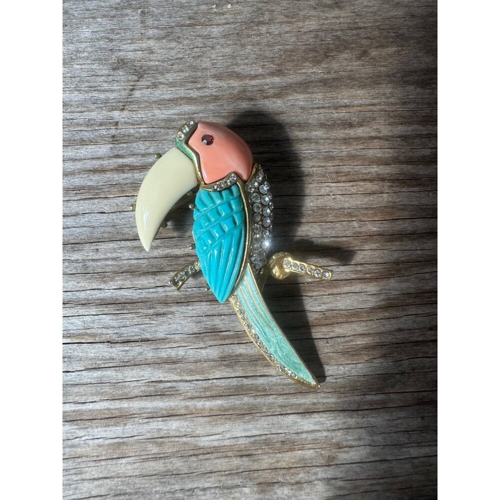 Hattie Carnegie Enamel Rhinestone Brooch Bird Toucan Pin Unsigned - Picture 3 of 13
